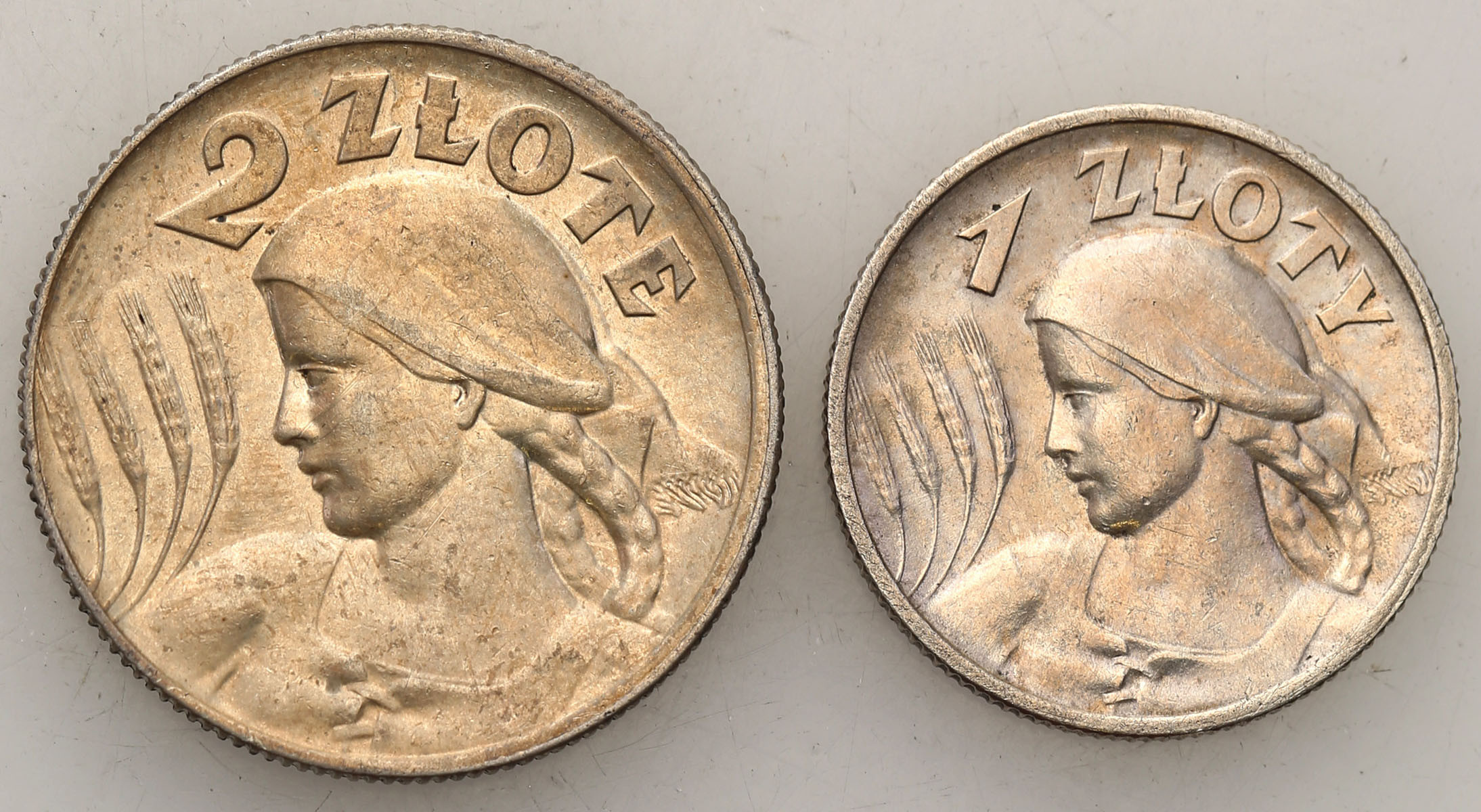 II RP. 1 złoty 1925, Londyn, 2 złote 1925 kropka, Londyn, zestaw 2 monet - ŁADNE